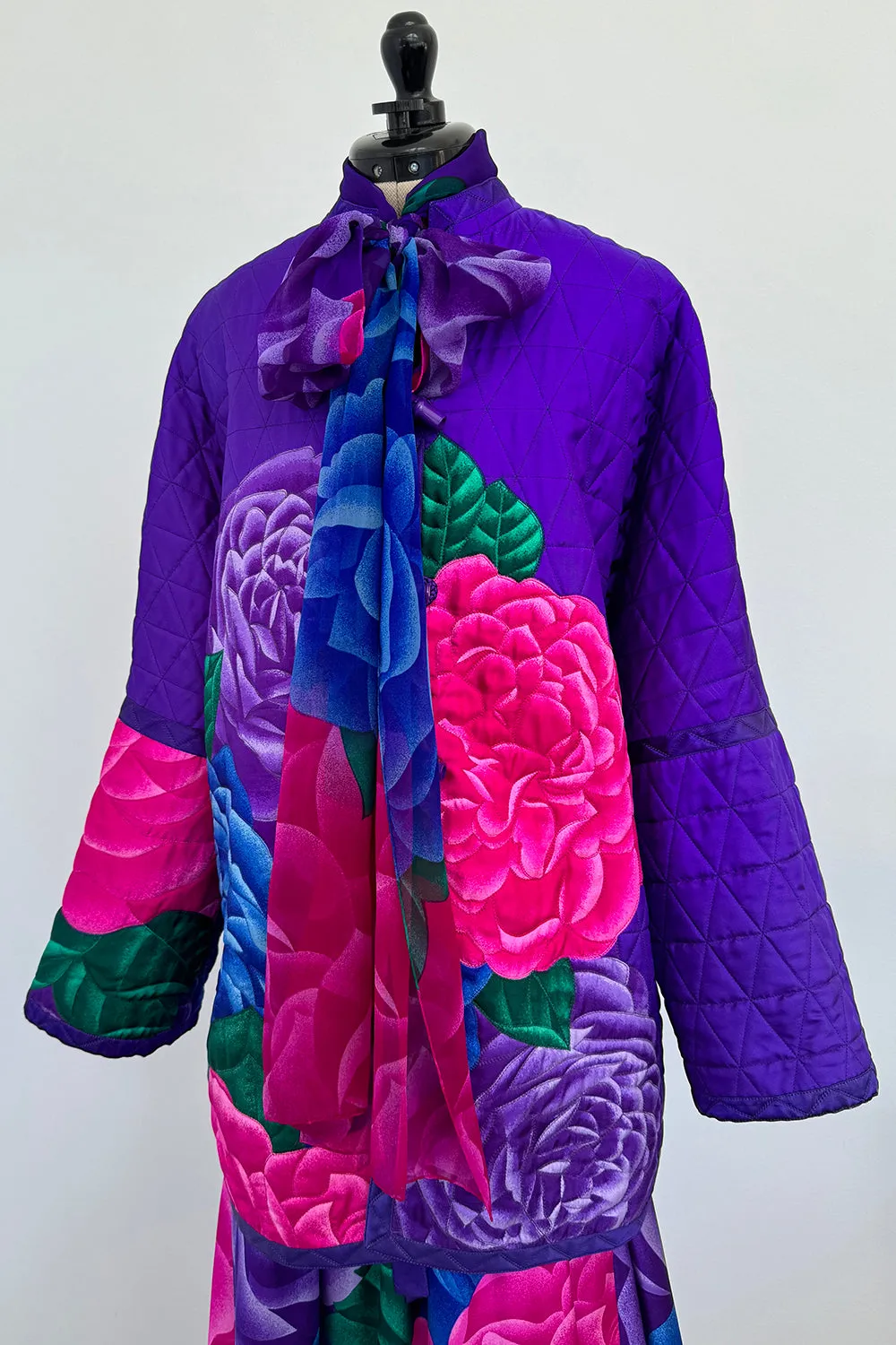 Hanae Mori Fall 1977 Purple Floral Three Piece Skirt, Top & Jacket Set