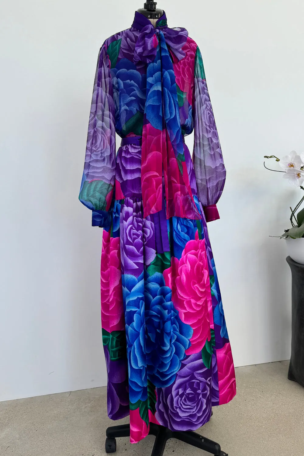 Hanae Mori Fall 1977 Purple Floral Three Piece Skirt, Top & Jacket Set