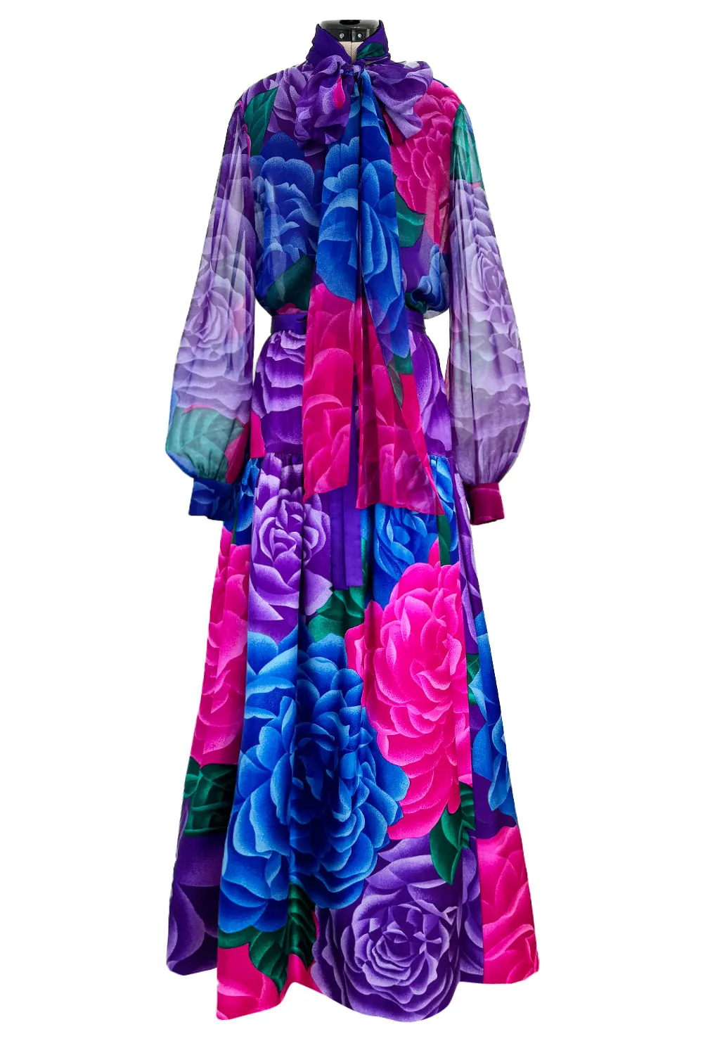 Hanae Mori Fall 1977 Purple Floral Three Piece Skirt, Top & Jacket Set