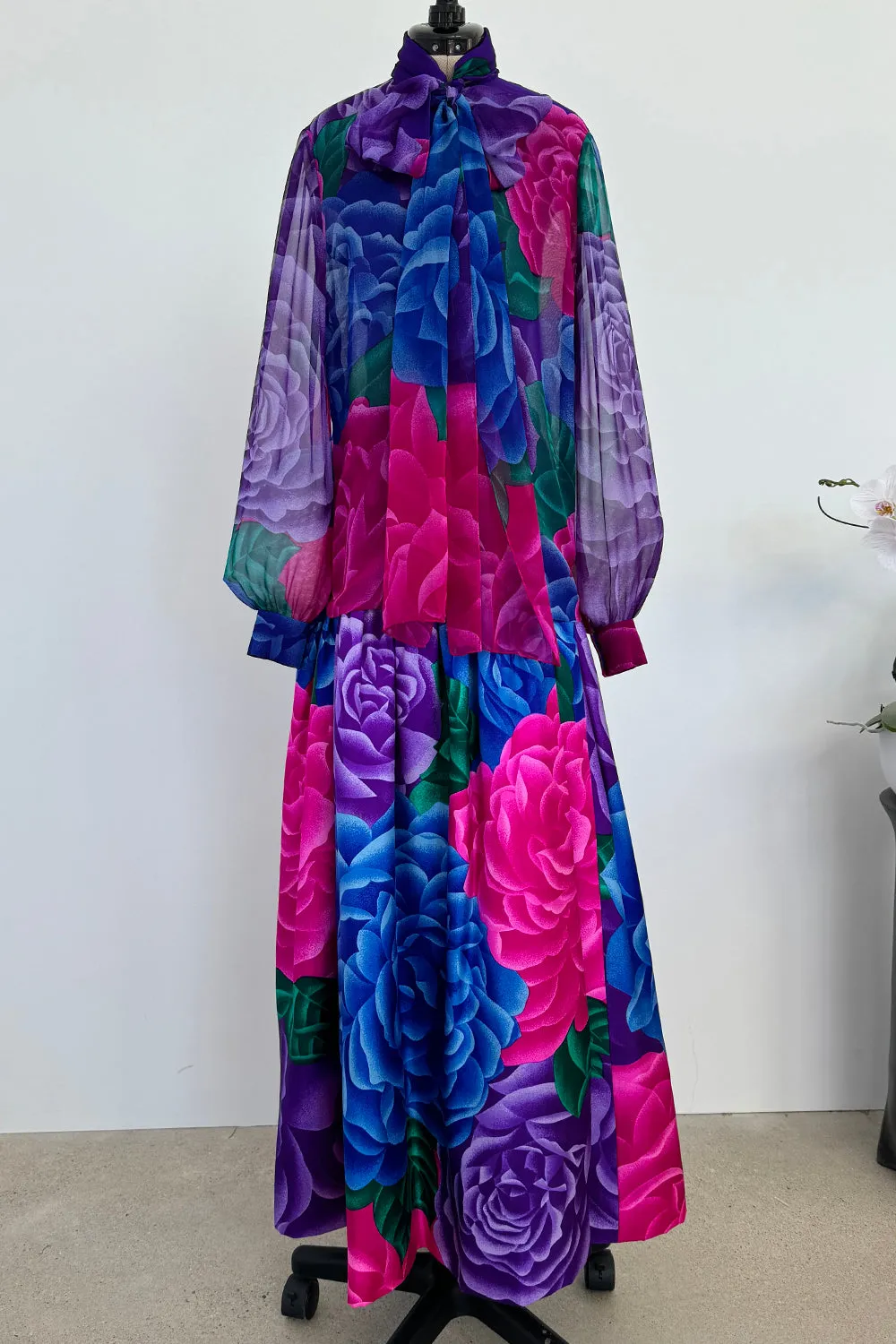 Hanae Mori Fall 1977 Purple Floral Three Piece Skirt, Top & Jacket Set