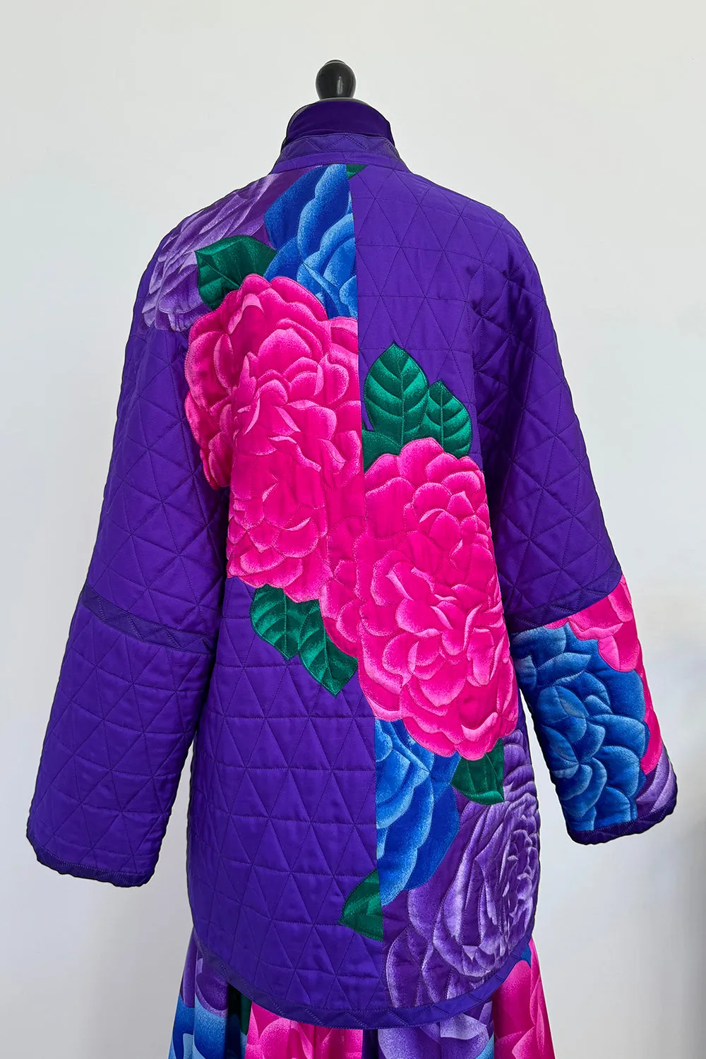 Hanae Mori Fall 1977 Purple Floral Three Piece Skirt, Top & Jacket Set