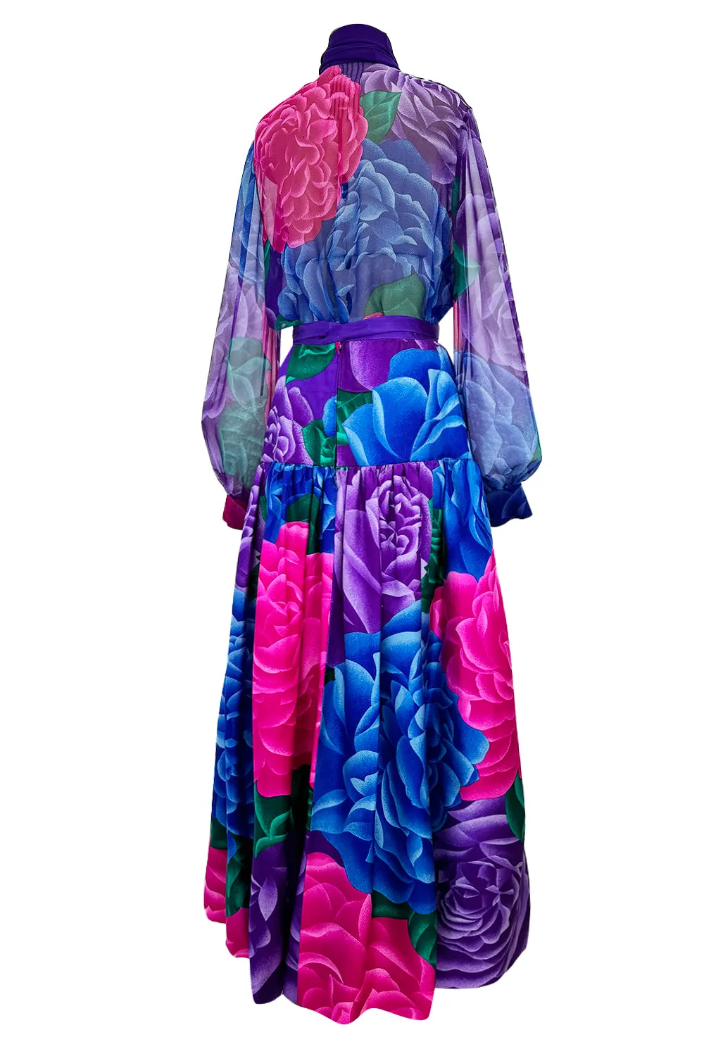 Hanae Mori Fall 1977 Purple Floral Three Piece Skirt, Top & Jacket Set