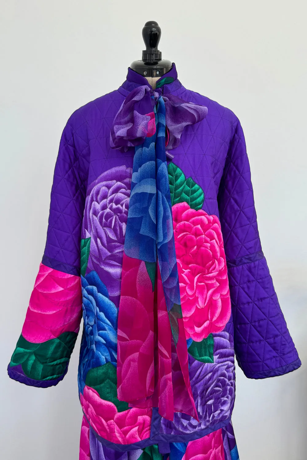 Hanae Mori Fall 1977 Purple Floral Three Piece Skirt, Top & Jacket Set