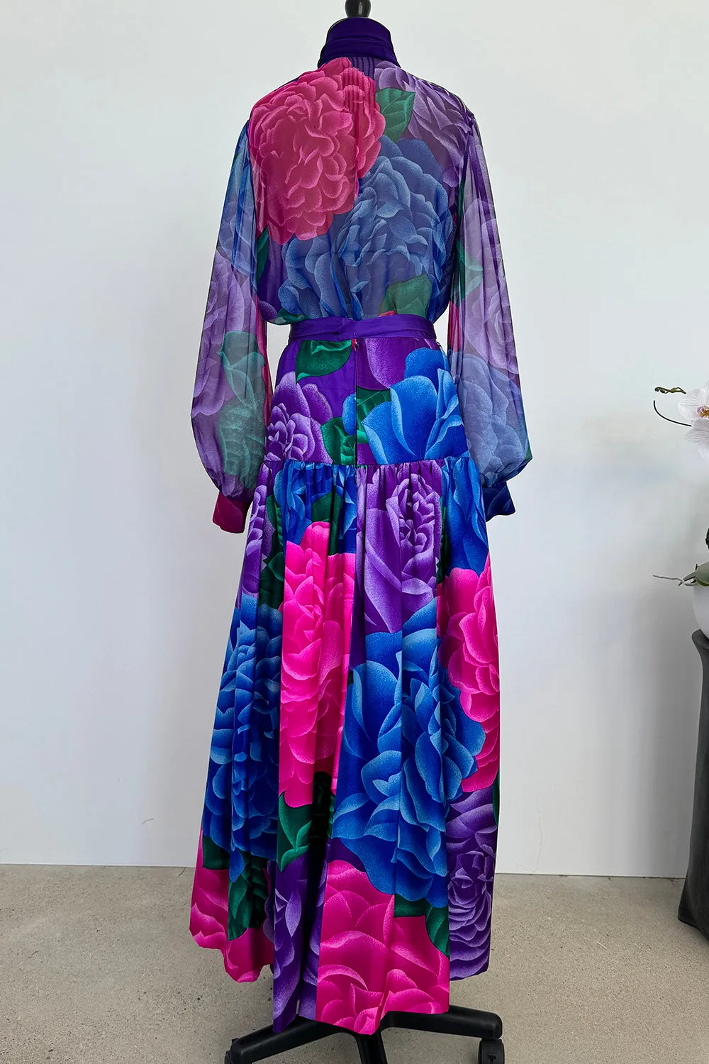 Hanae Mori Fall 1977 Purple Floral Three Piece Skirt, Top & Jacket Set