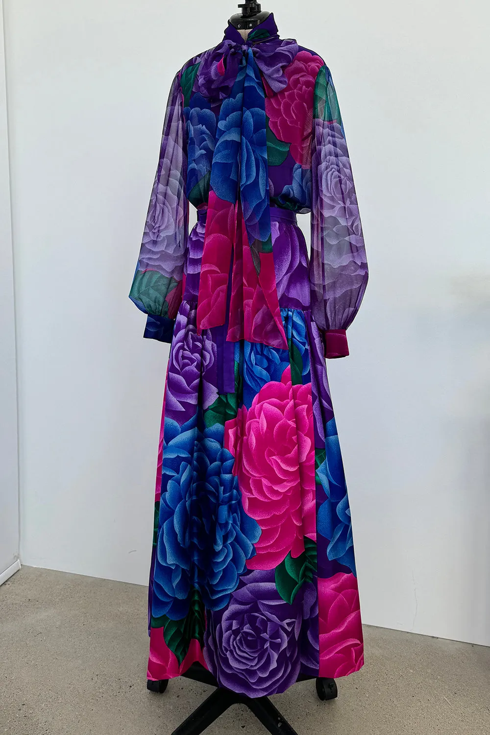 Hanae Mori Fall 1977 Purple Floral Three Piece Skirt, Top & Jacket Set