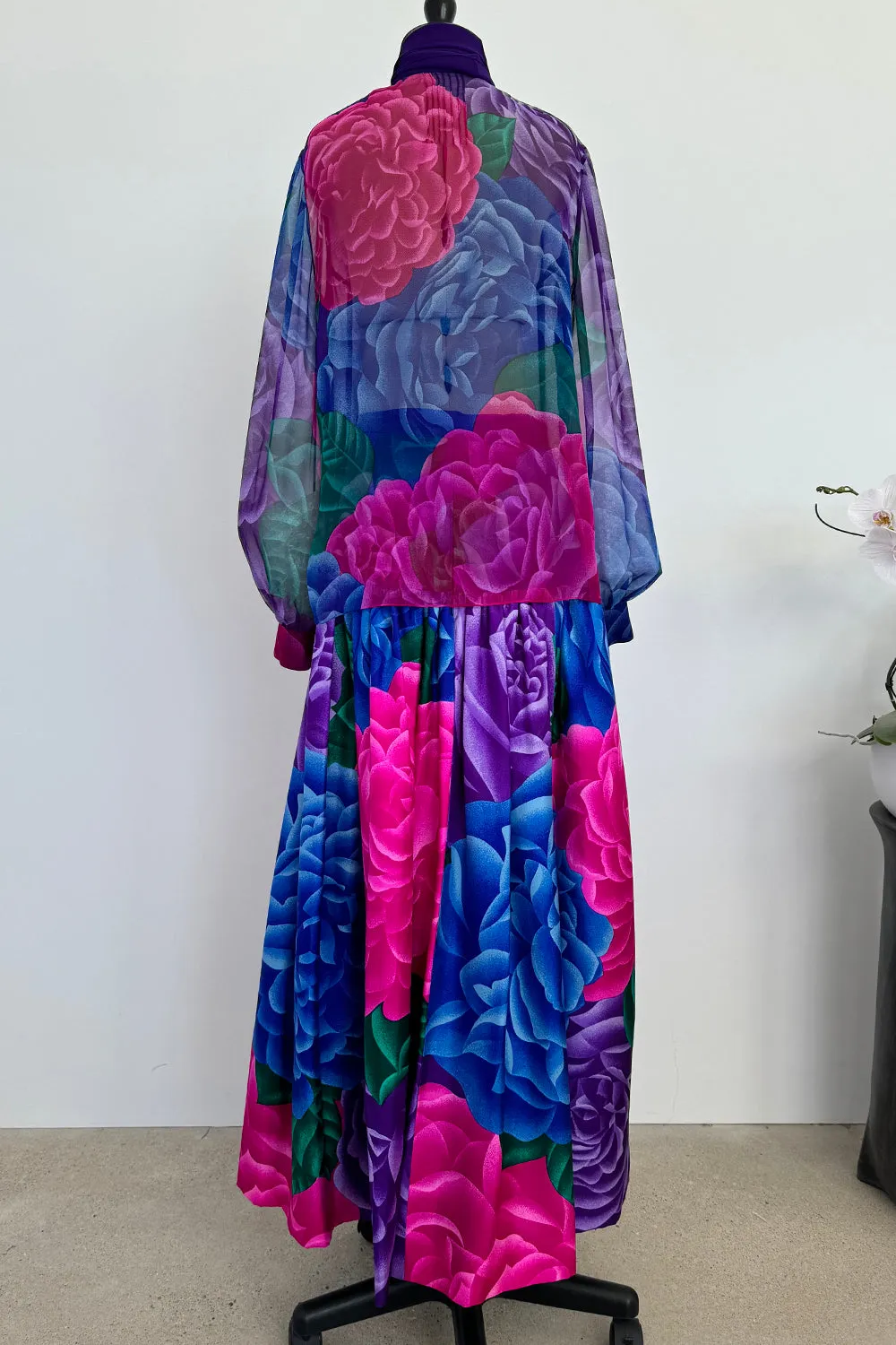 Hanae Mori Fall 1977 Purple Floral Three Piece Skirt, Top & Jacket Set