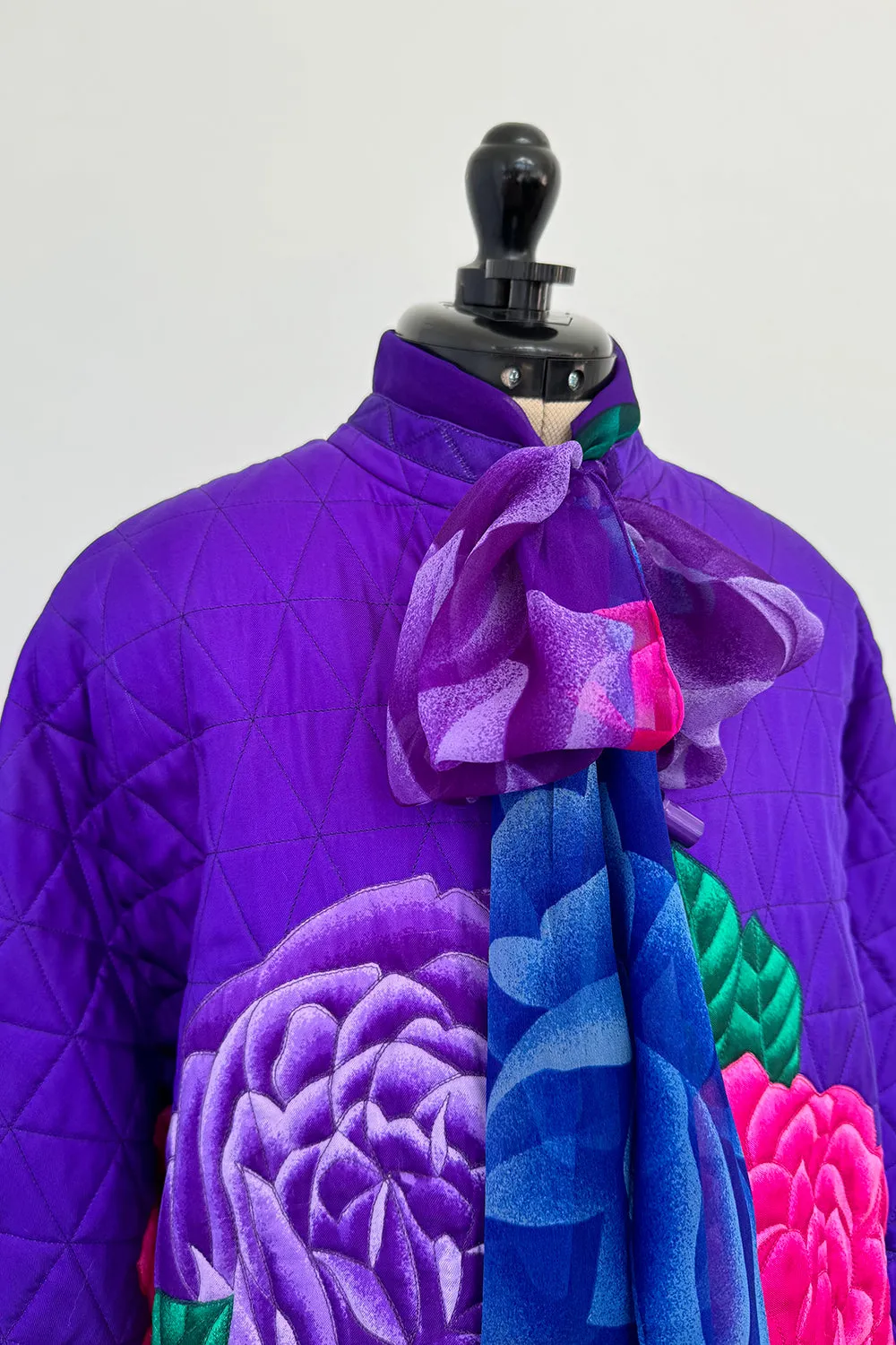 Hanae Mori Fall 1977 Purple Floral Three Piece Skirt, Top & Jacket Set
