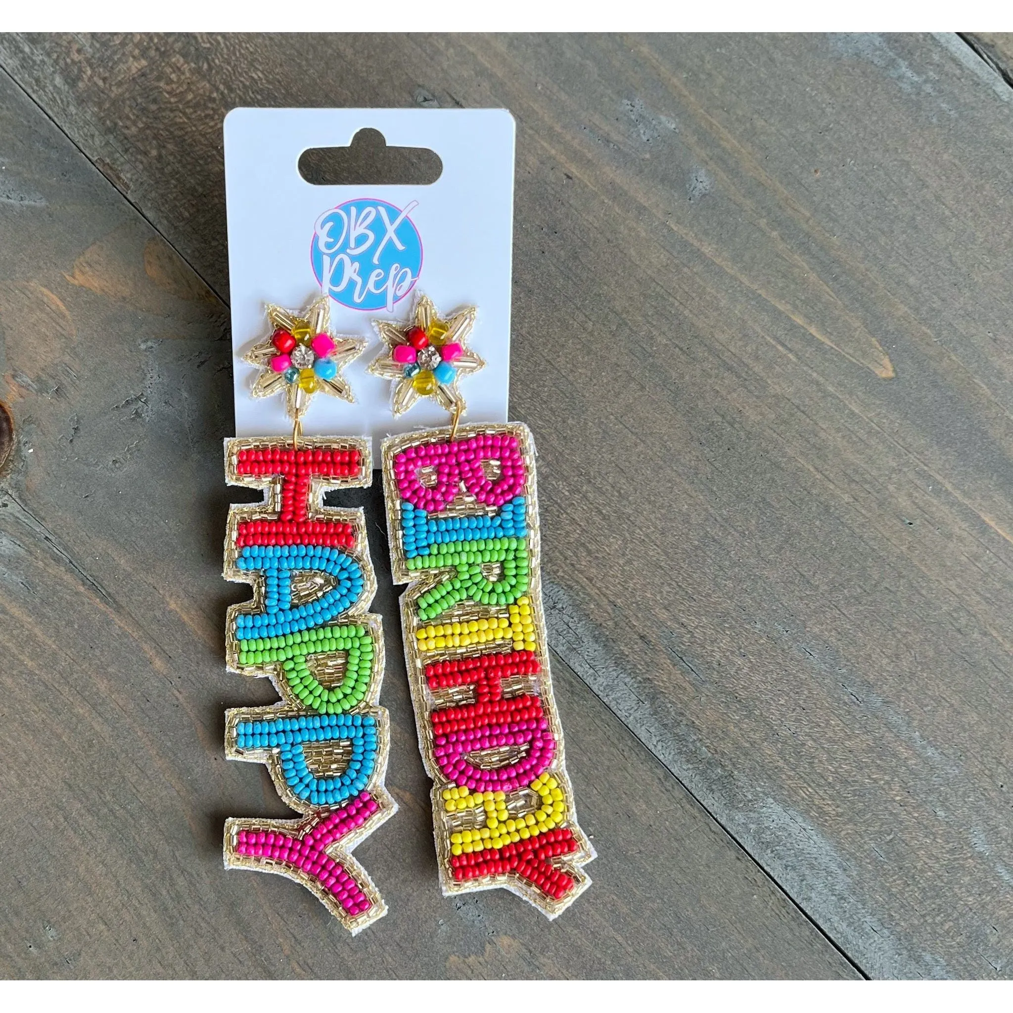 Happy Birthday Bright Seed Beaded Drop Earrings