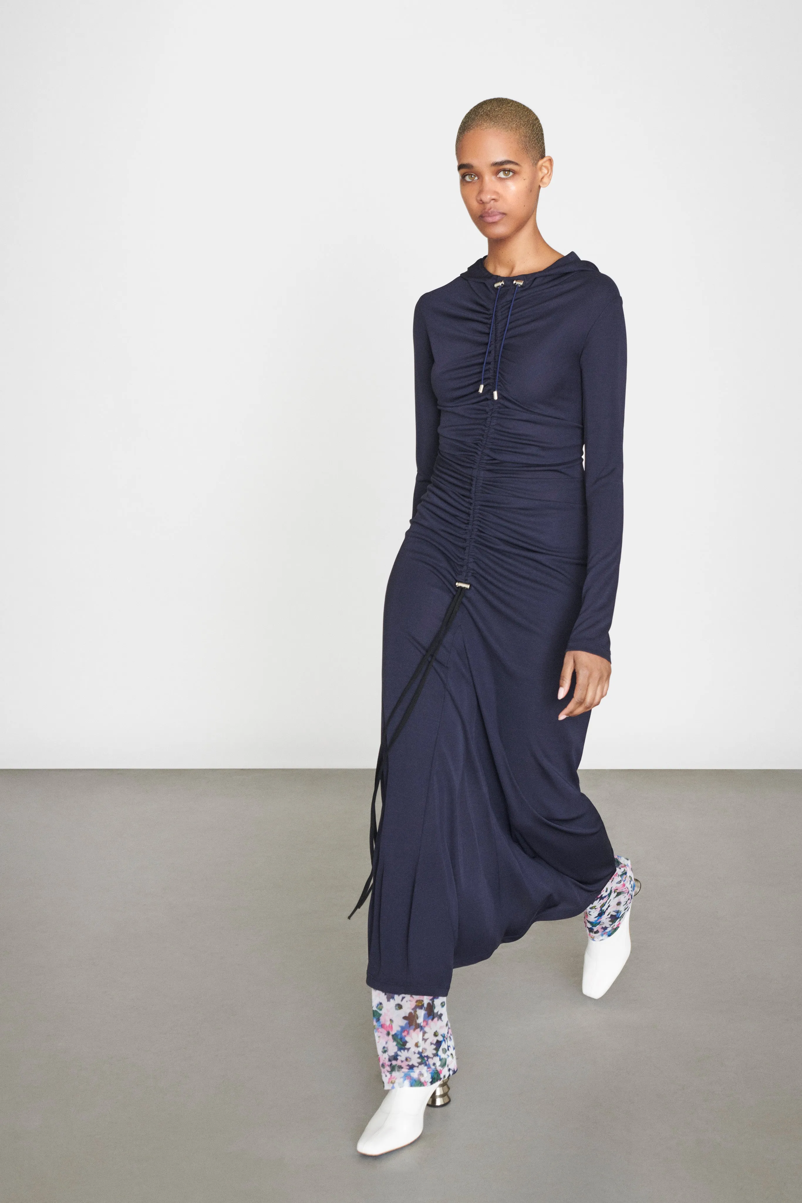 Hooded Gathered Maxi Dress - Midnight