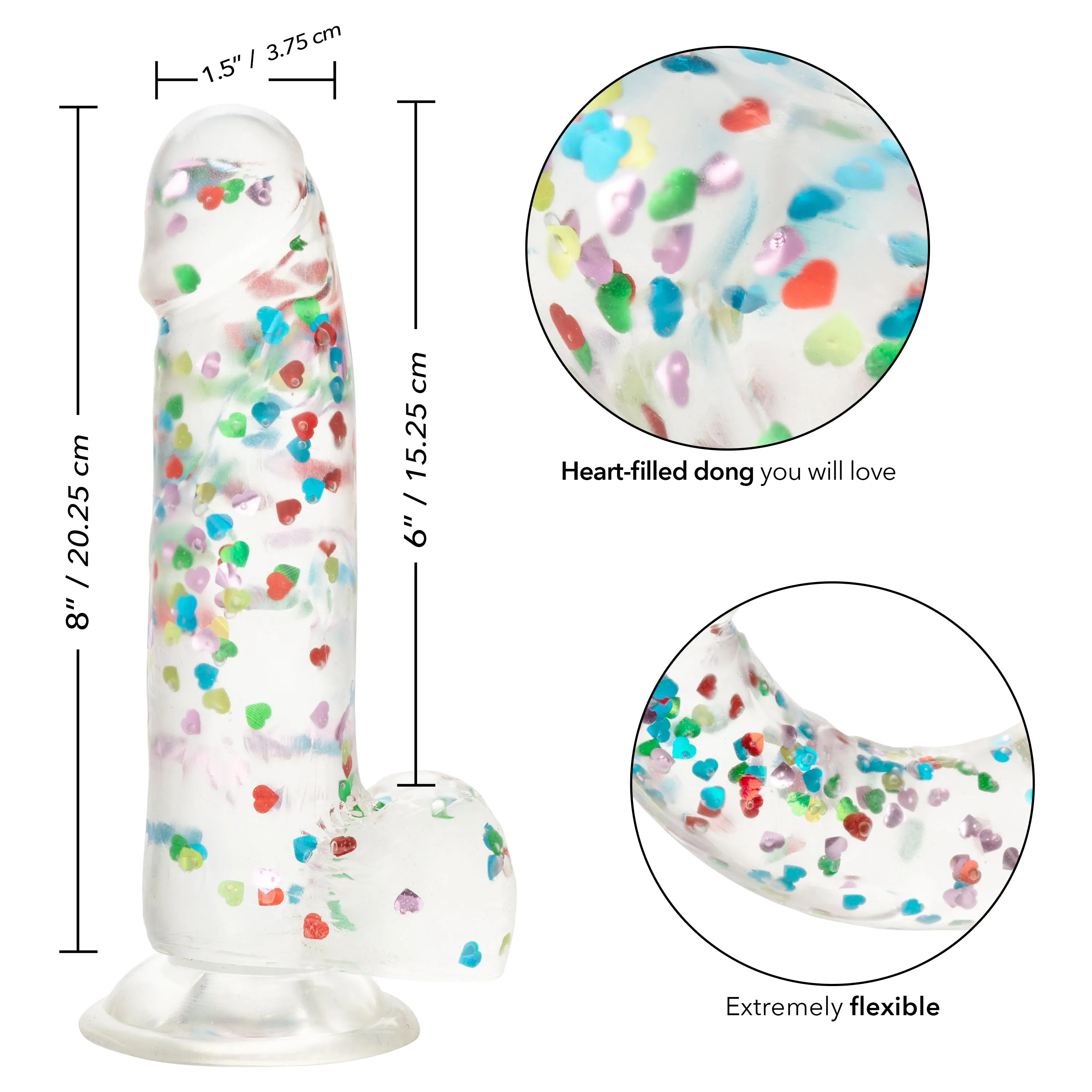 I Love Dick Heart Shaped Confetti 8 Inch Dildo