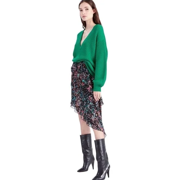 IRO Blink Skirt Floral Black Elastic Waist Tiered High Low Ruffled Size S EU 36