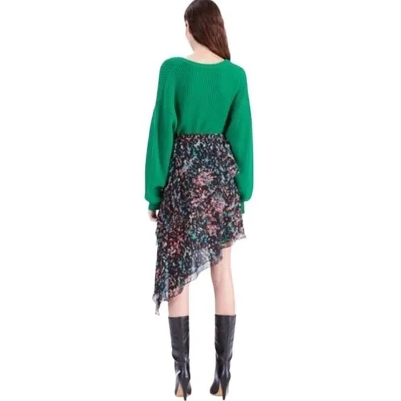 IRO Blink Skirt Floral Black Elastic Waist Tiered High Low Ruffled Size S EU 36
