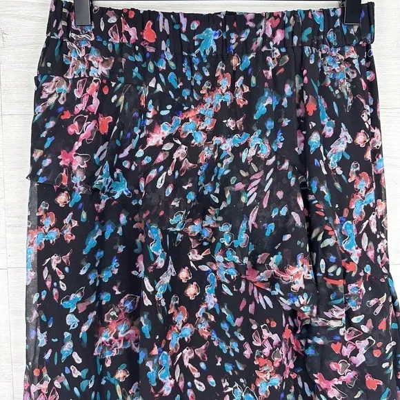 IRO Blink Skirt Floral Black Elastic Waist Tiered High Low Ruffled Size S EU 36