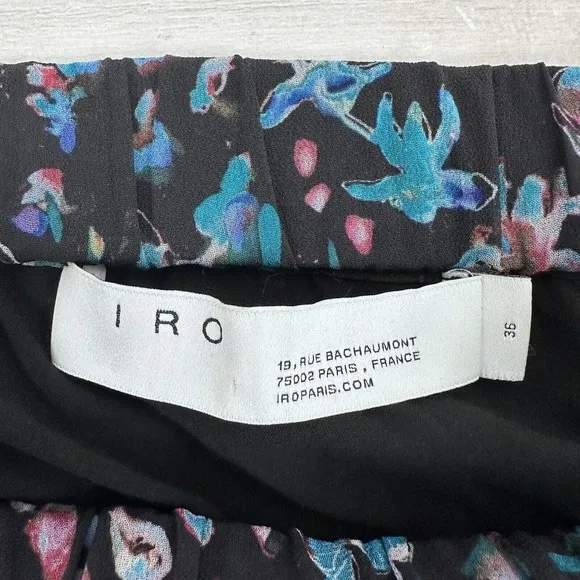 IRO Blink Skirt Floral Black Elastic Waist Tiered High Low Ruffled Size S EU 36