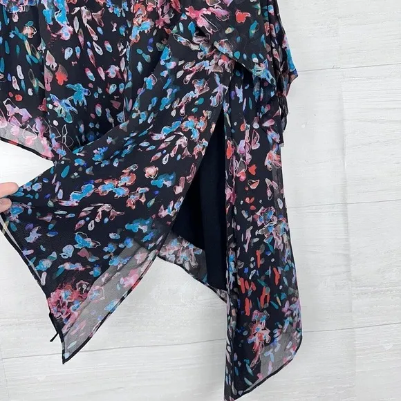 IRO Blink Skirt Floral Black Elastic Waist Tiered High Low Ruffled Size S EU 36