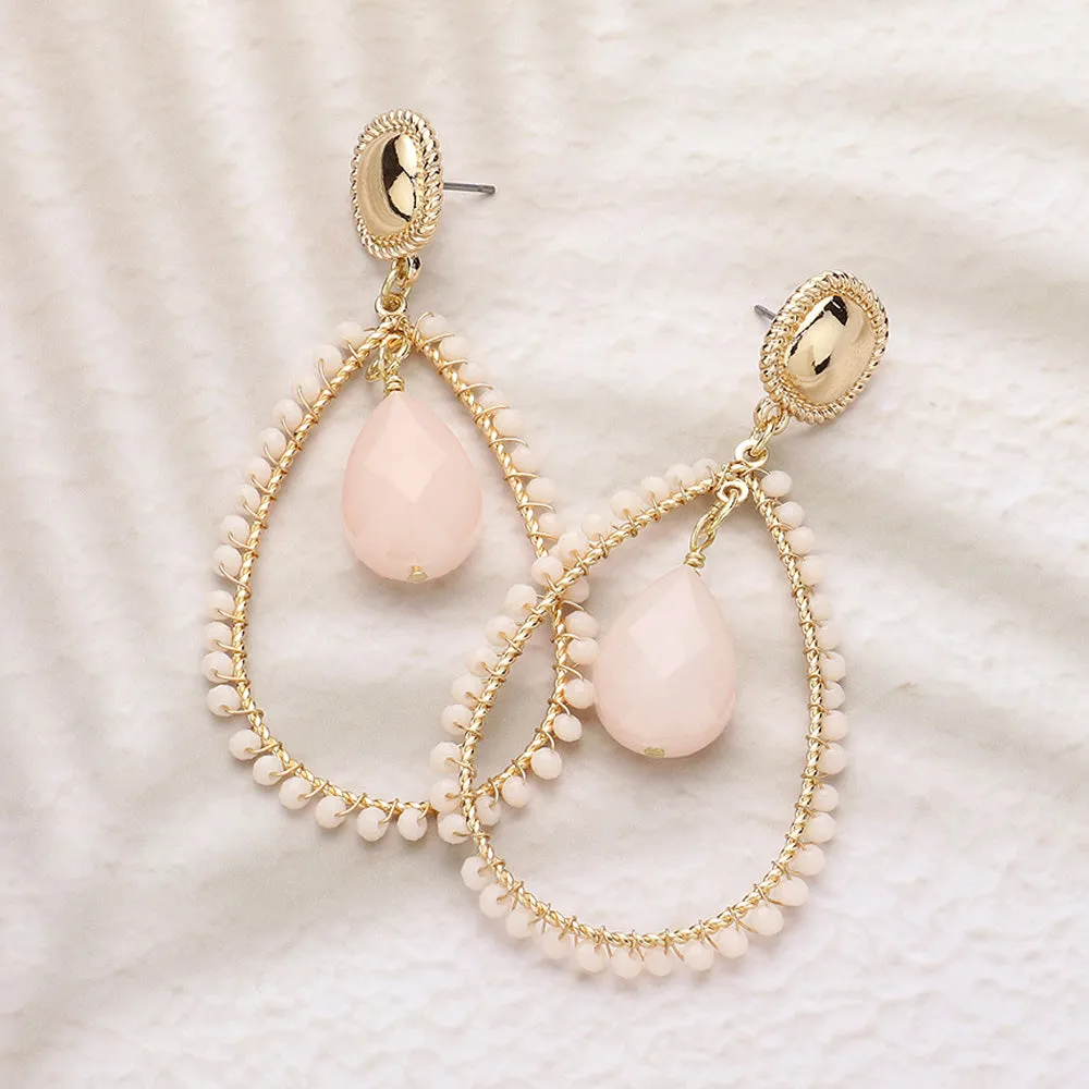 Ivory Beaded Teardrop Fun Fashion Earrings | Ivory Outfit of Choice Earrings | Runway Earrings |  636096