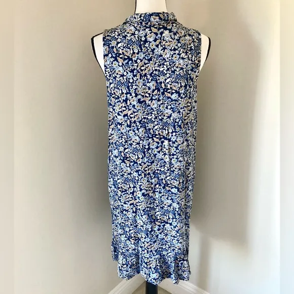 J.Jill Ruffled Hem Blue Floral Sleeveless Button Down Front Shirtdress Size M