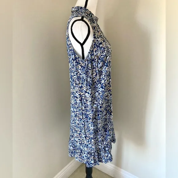 J.Jill Ruffled Hem Blue Floral Sleeveless Button Down Front Shirtdress Size M