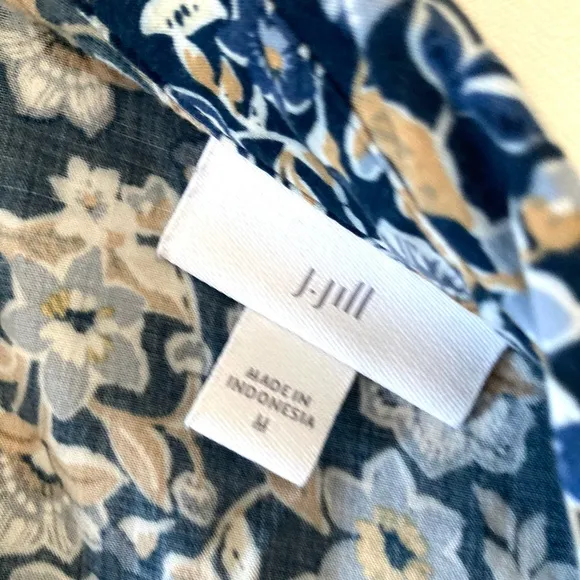 J.Jill Ruffled Hem Blue Floral Sleeveless Button Down Front Shirtdress Size M