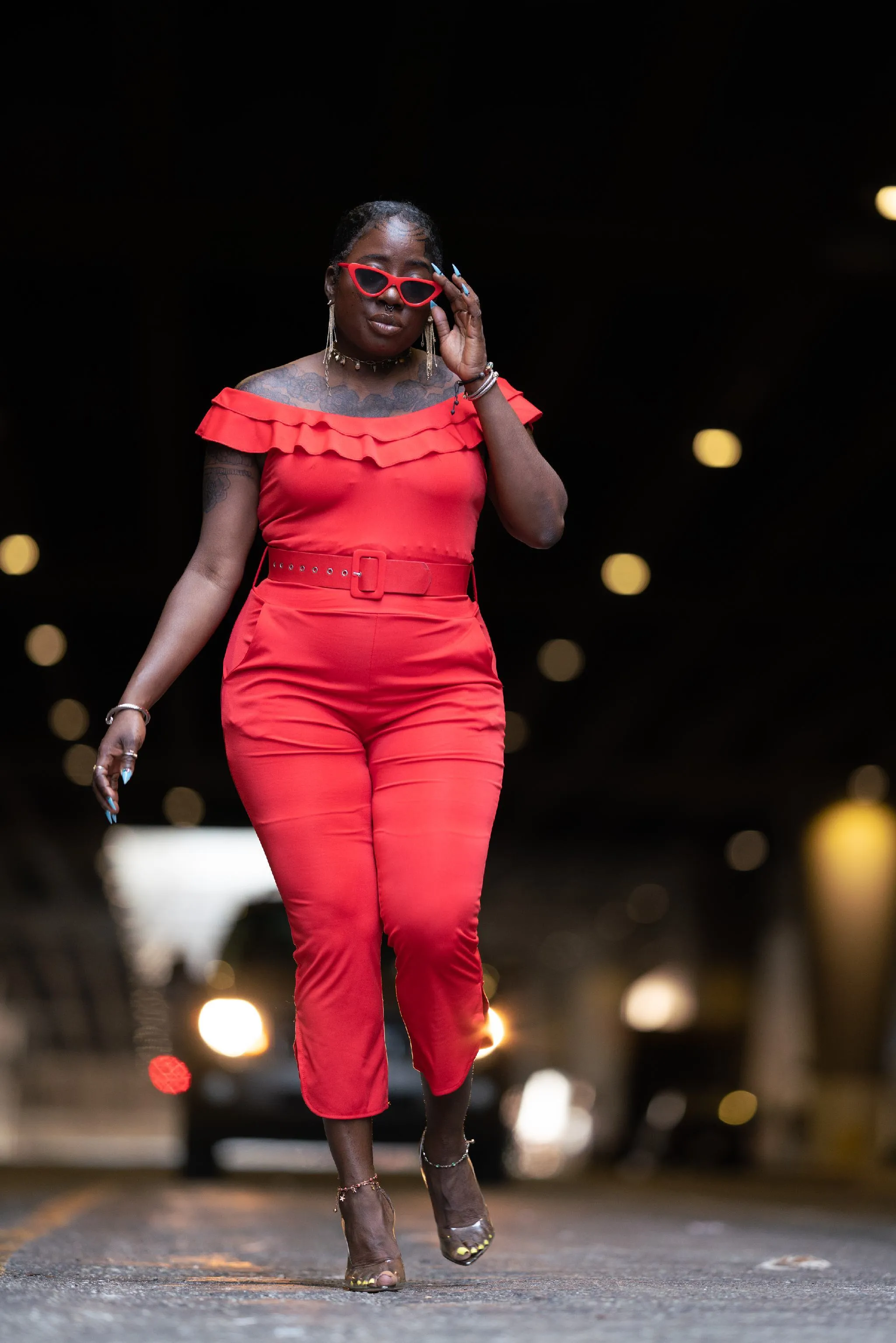 Lady In Red Jumpsuit