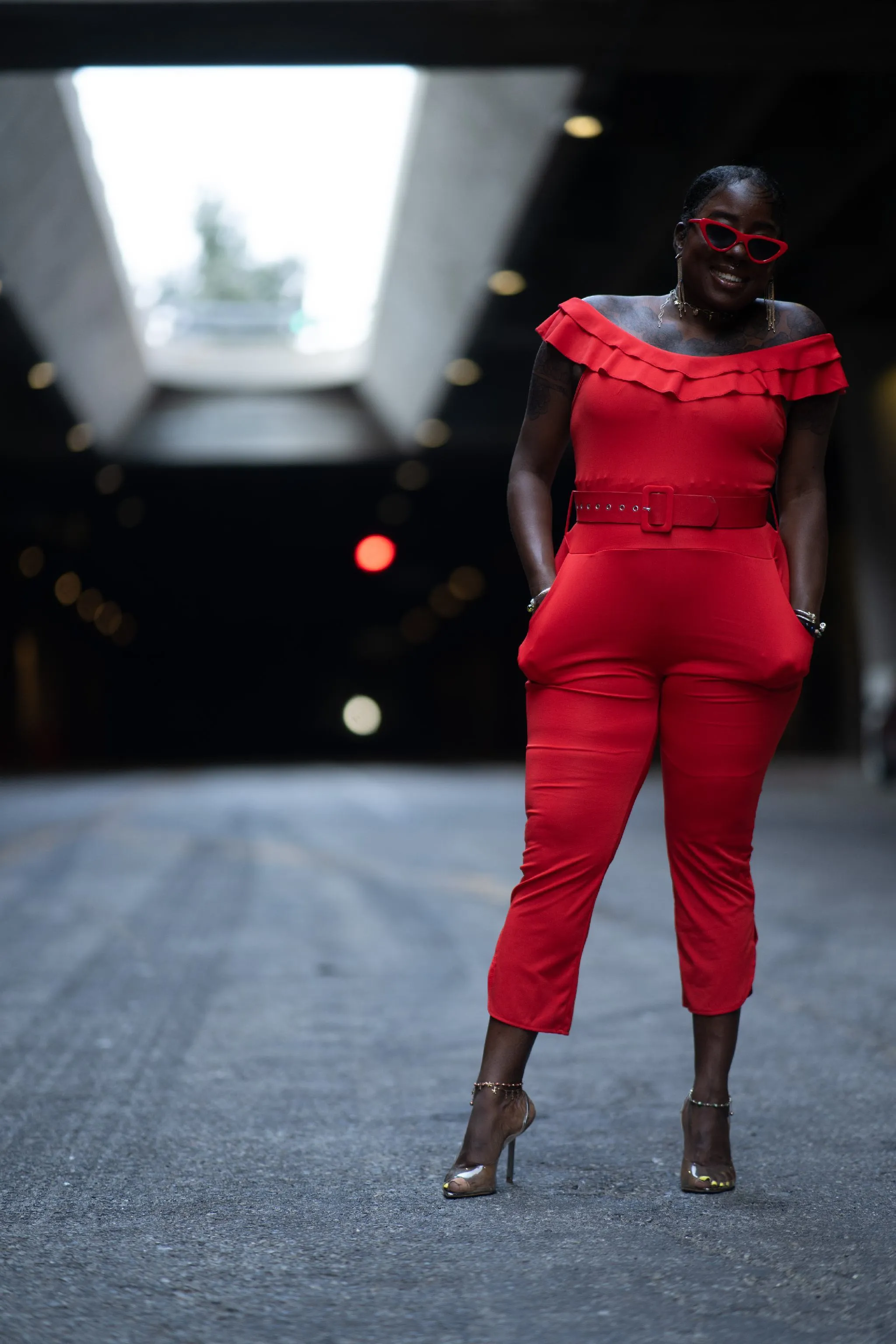 Lady In Red Jumpsuit