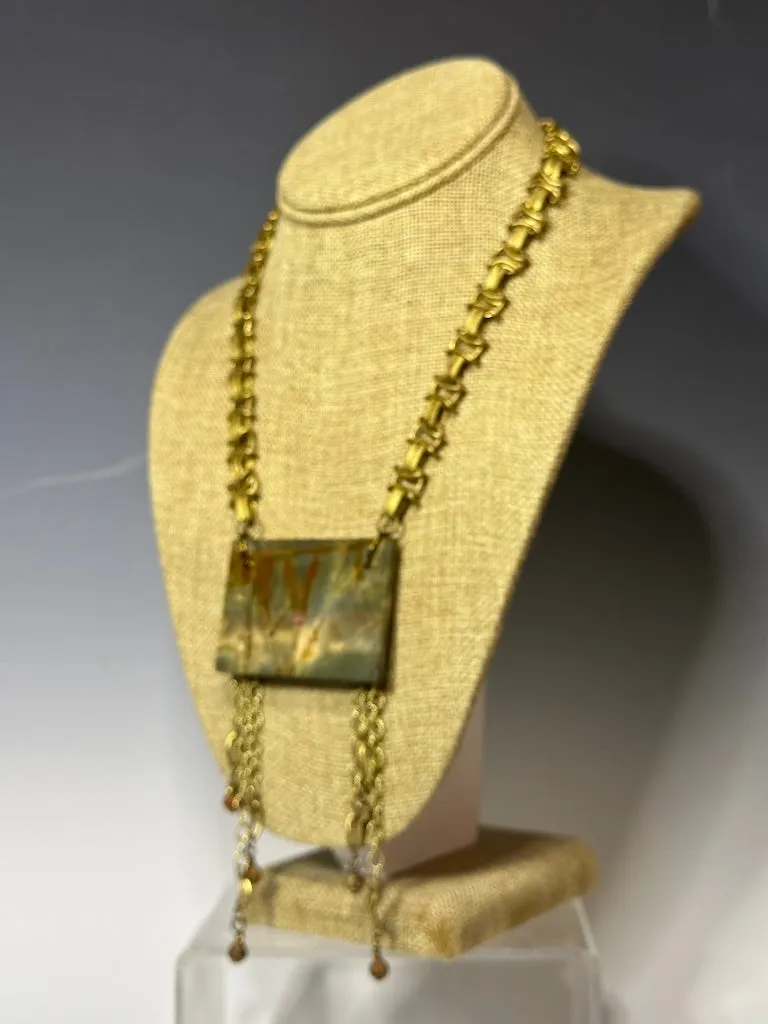 LANDSCAPE JASPER AND BRASS STATEMENT NECKLACE LCN700