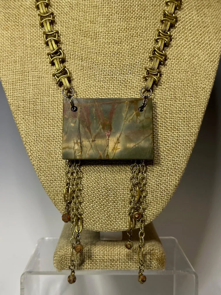LANDSCAPE JASPER AND BRASS STATEMENT NECKLACE LCN700