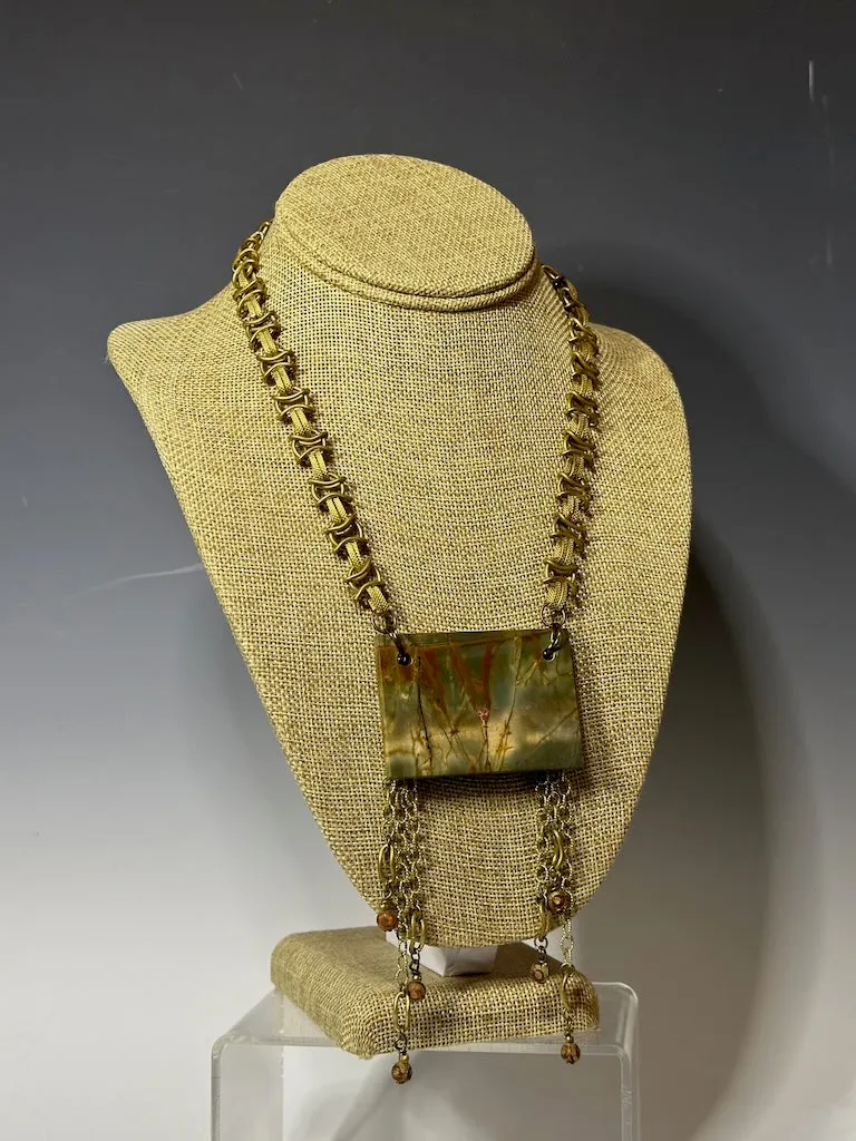 LANDSCAPE JASPER AND BRASS STATEMENT NECKLACE LCN700