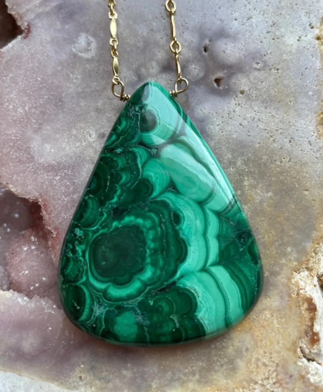 Large Malachite Statement Necklace on Gold