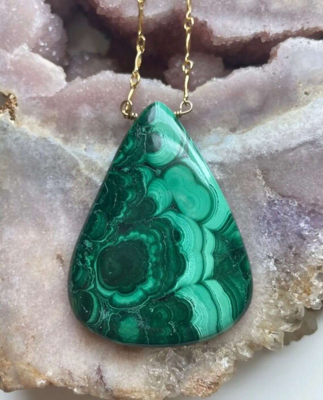 Large Malachite Statement Necklace on Gold