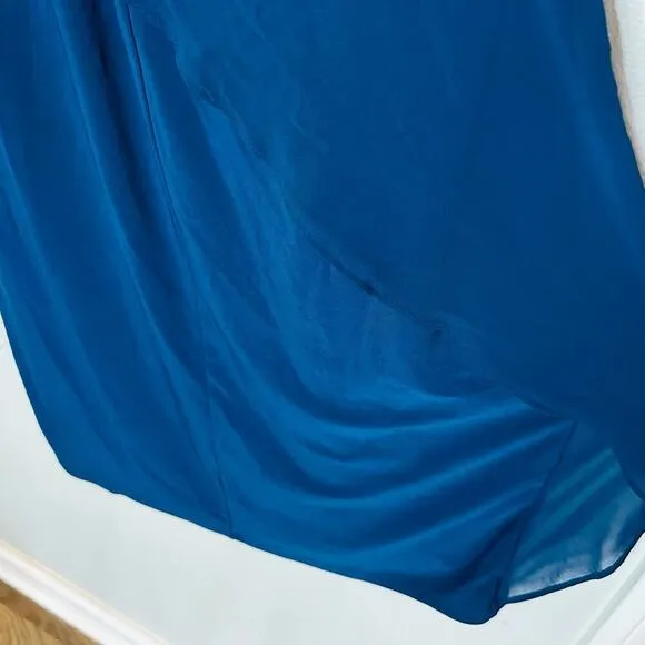 LAUREN RALPH LAUREN Teal Ruffled One shoulder V-Neckline Midi Dress Size 14