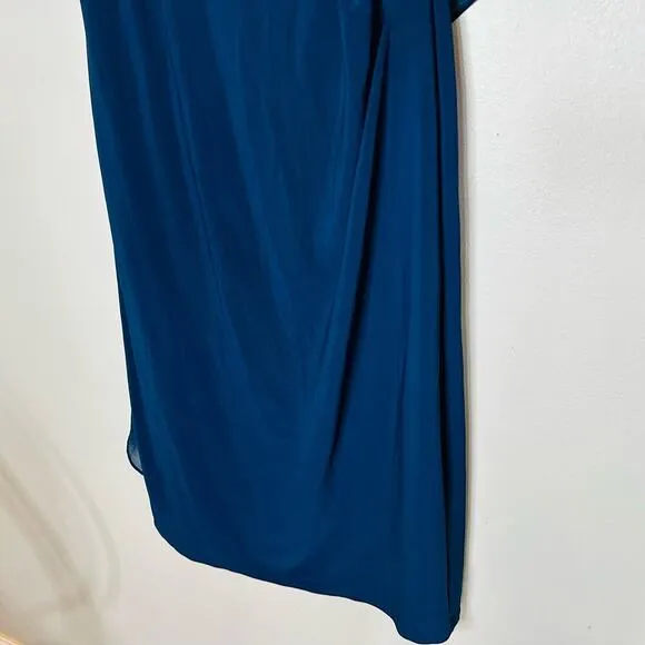 LAUREN RALPH LAUREN Teal Ruffled One shoulder V-Neckline Midi Dress Size 14