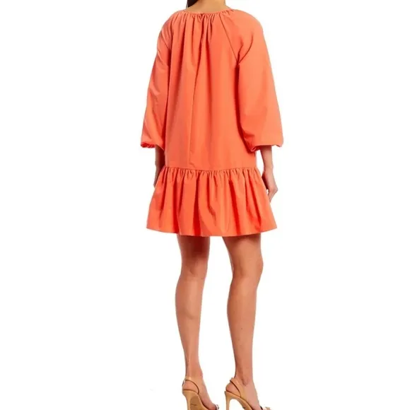 LDT Rachel Jewel Neck 3/4 Sleeve Ruffled Poof Waistless Dress