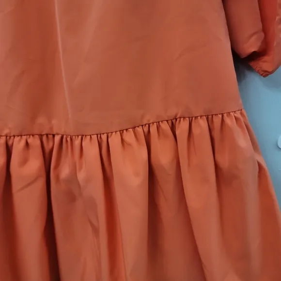 LDT Rachel Jewel Neck 3/4 Sleeve Ruffled Poof Waistless Dress