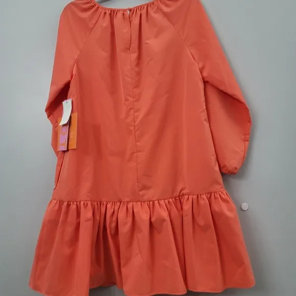 LDT Rachel Jewel Neck 3/4 Sleeve Ruffled Poof Waistless Dress