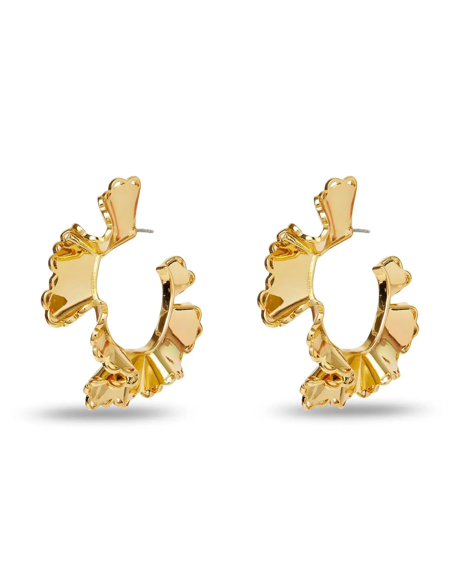 Lele Sadoughi Gold Scallop Ruffle Edged Hoop Earrings