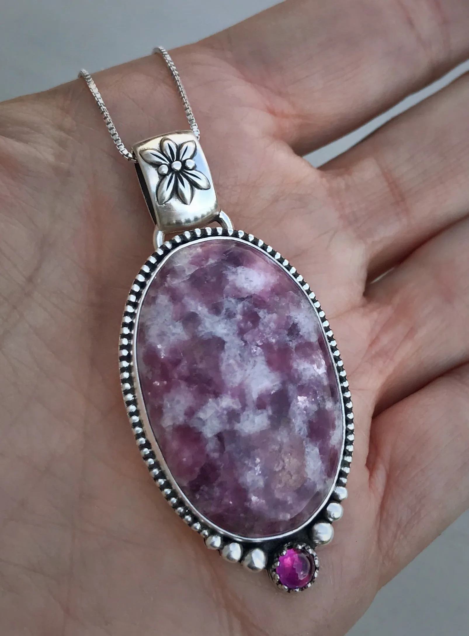 Lepidolite & Rhodolite Garnet Pendant