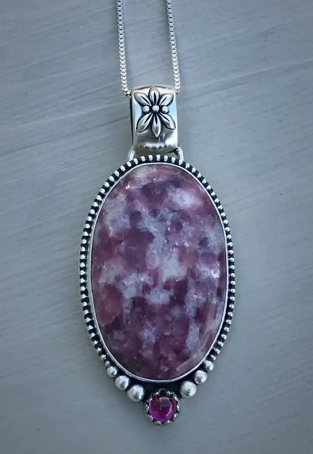 Lepidolite & Rhodolite Garnet Pendant