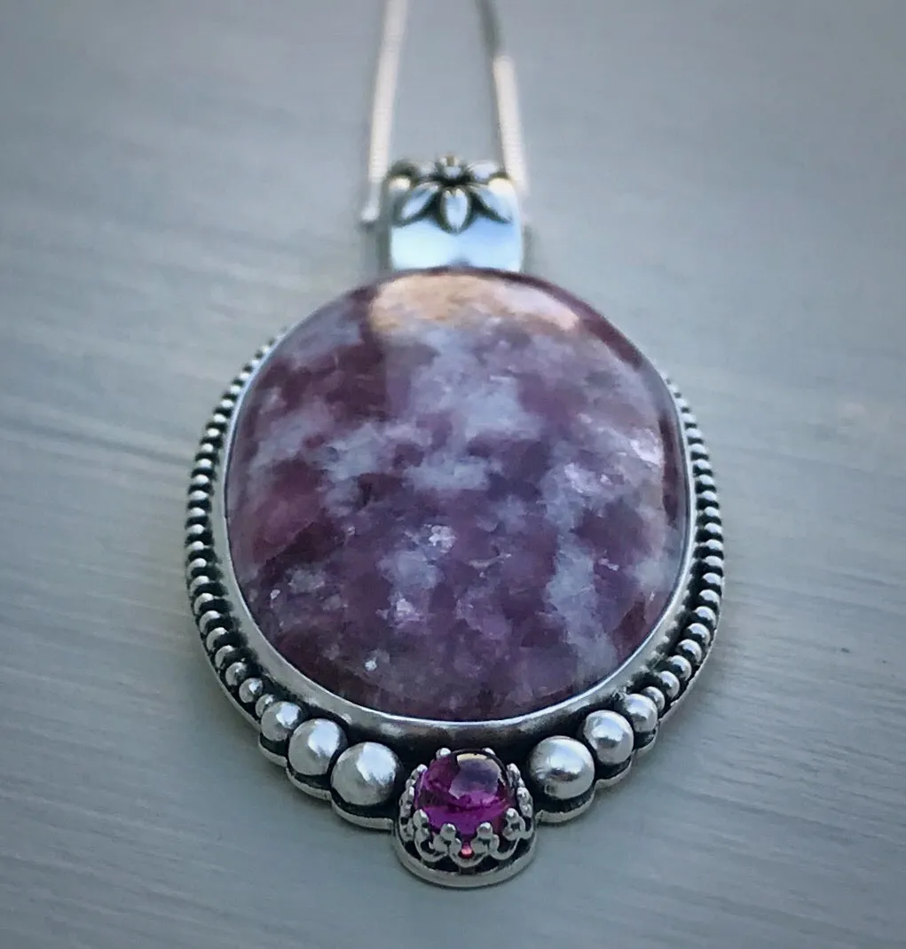 Lepidolite & Rhodolite Garnet Pendant