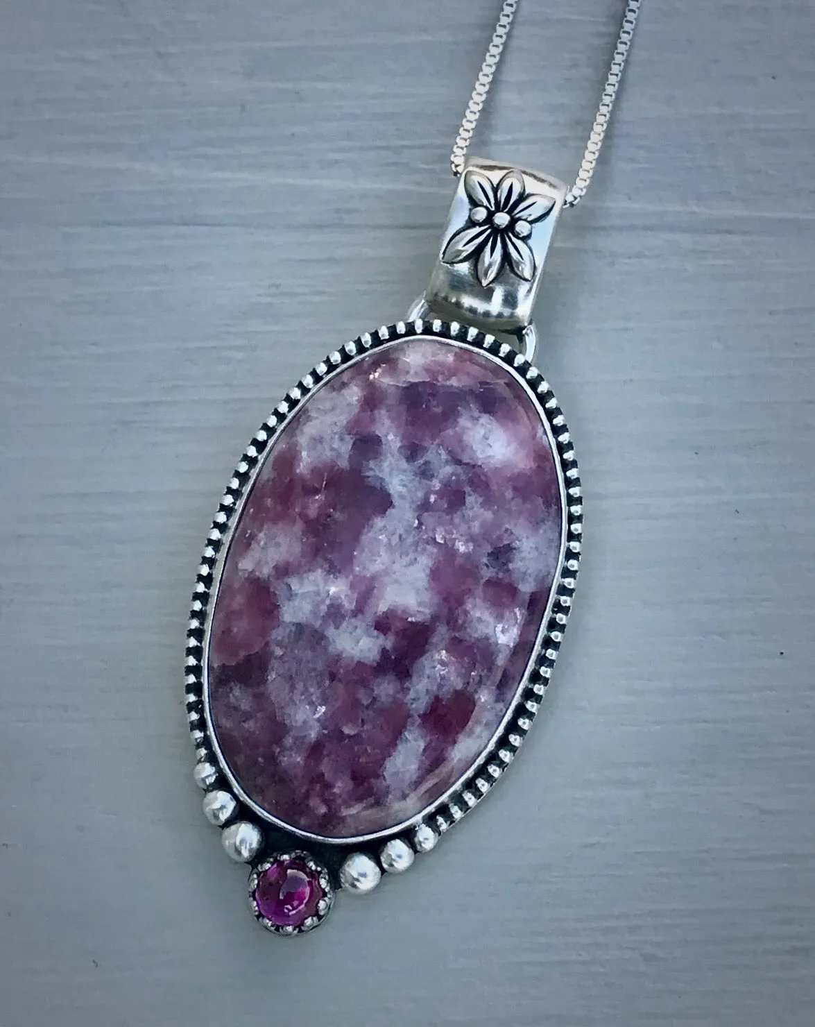 Lepidolite & Rhodolite Garnet Pendant
