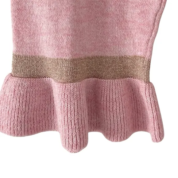 Lilly Pulitzer Charla Sweater Pink and Gold Size S Coral Reef Tint Ruffle Cuff