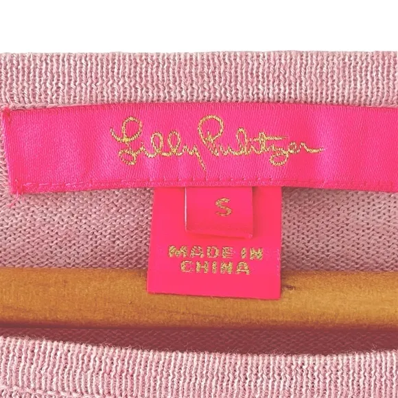 Lilly Pulitzer Charla Sweater Pink and Gold Size S Coral Reef Tint Ruffle Cuff