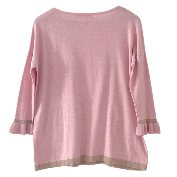 Lilly Pulitzer Charla Sweater Pink and Gold Size S Coral Reef Tint Ruffle Cuff