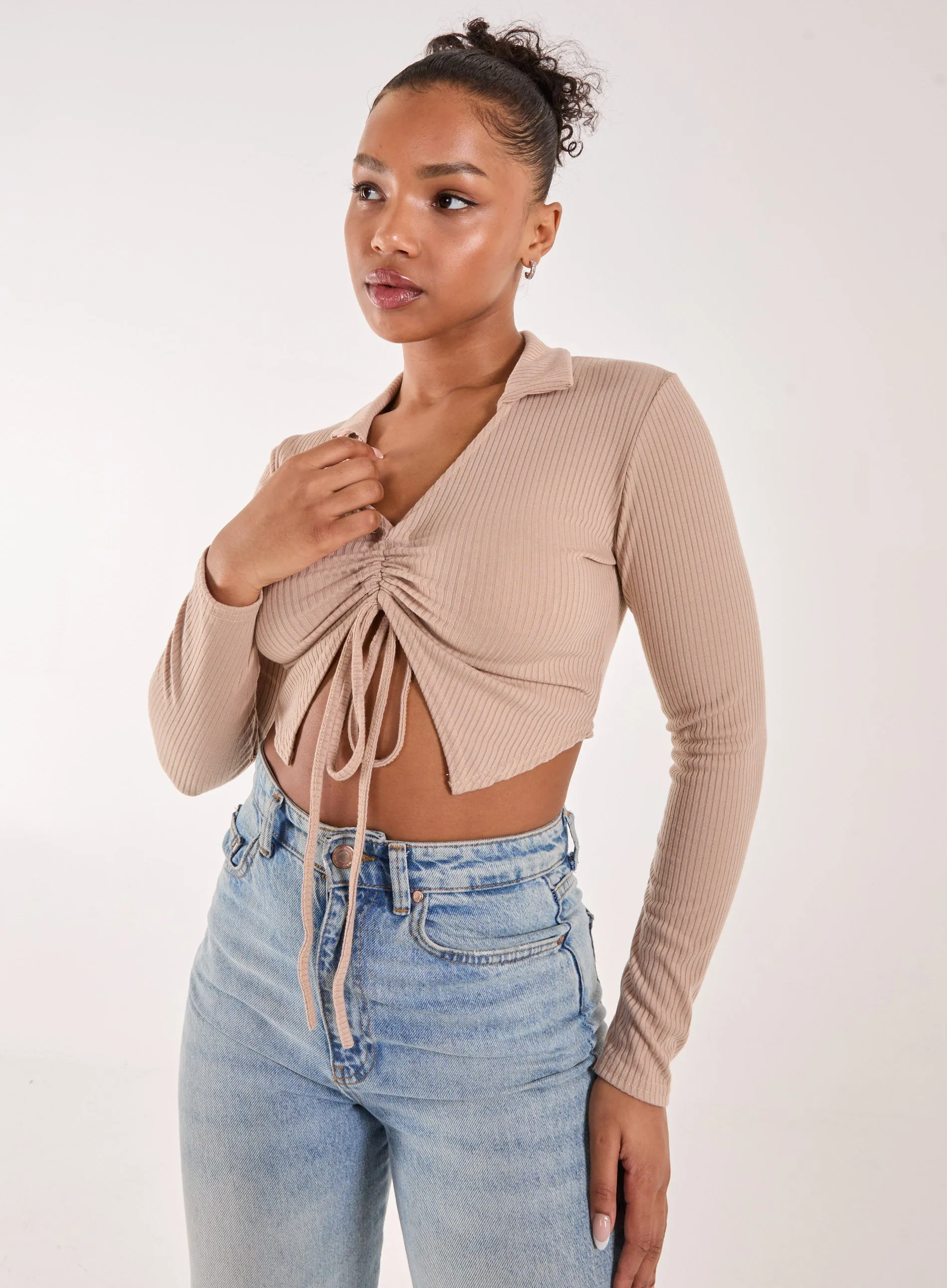 Long Sleeve Gathered Rib Top