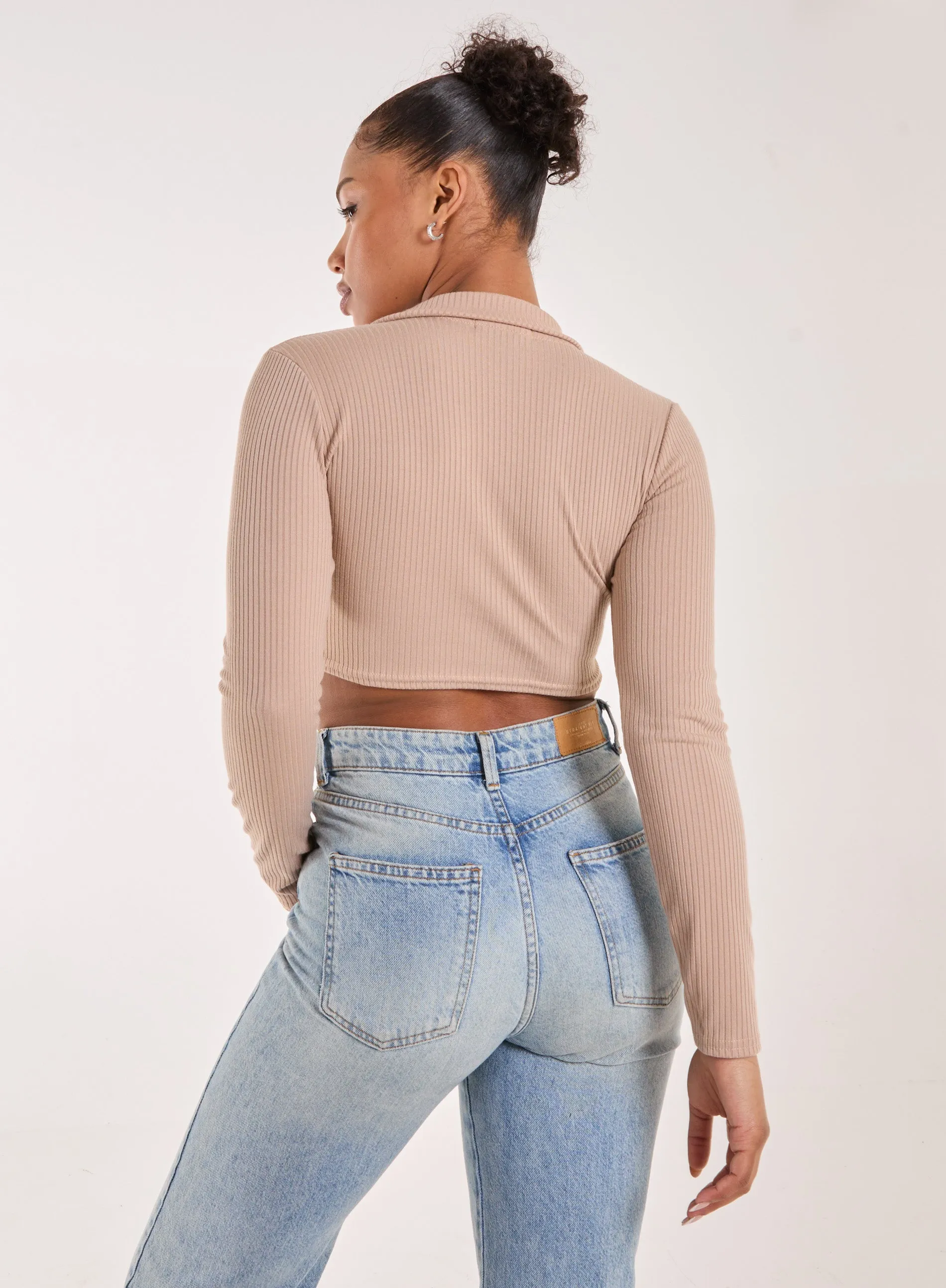 Long Sleeve Gathered Rib Top