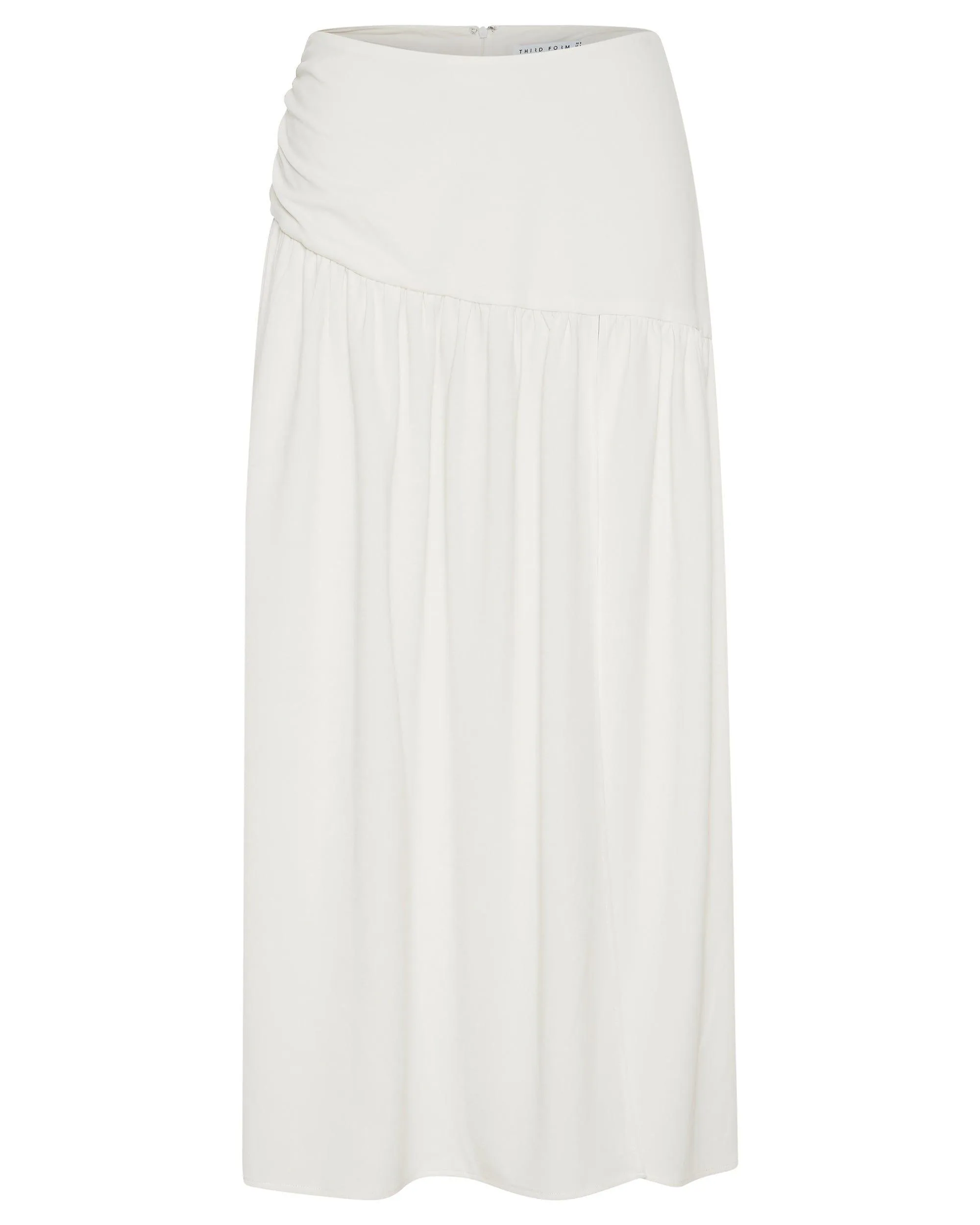 MARBLE GATHERED SIDE MIDI SKIRT | OFF WHITE
