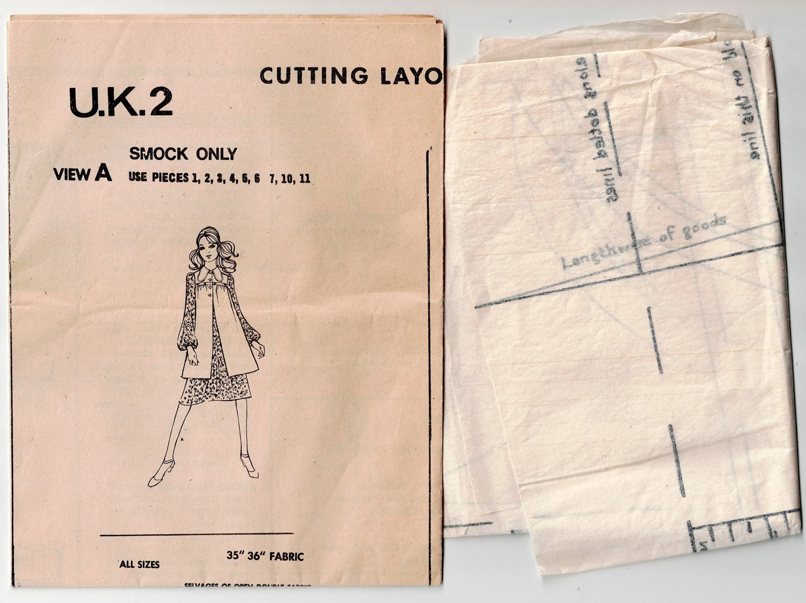 McCall's UK 2 Womens Smock Dress with Optional Dog Eared Collar 1970s Vintage Sewing Pattern Size 14 Bust 36 inches