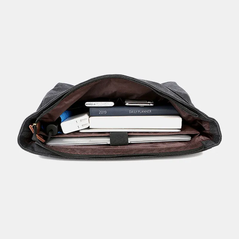 Men Wear-resistant Breathable Canvas Crossbody Bags Retro Rivet Reinforcement Multi-pocket Shoulder Bag Handbag Teacher Bag Work Bag