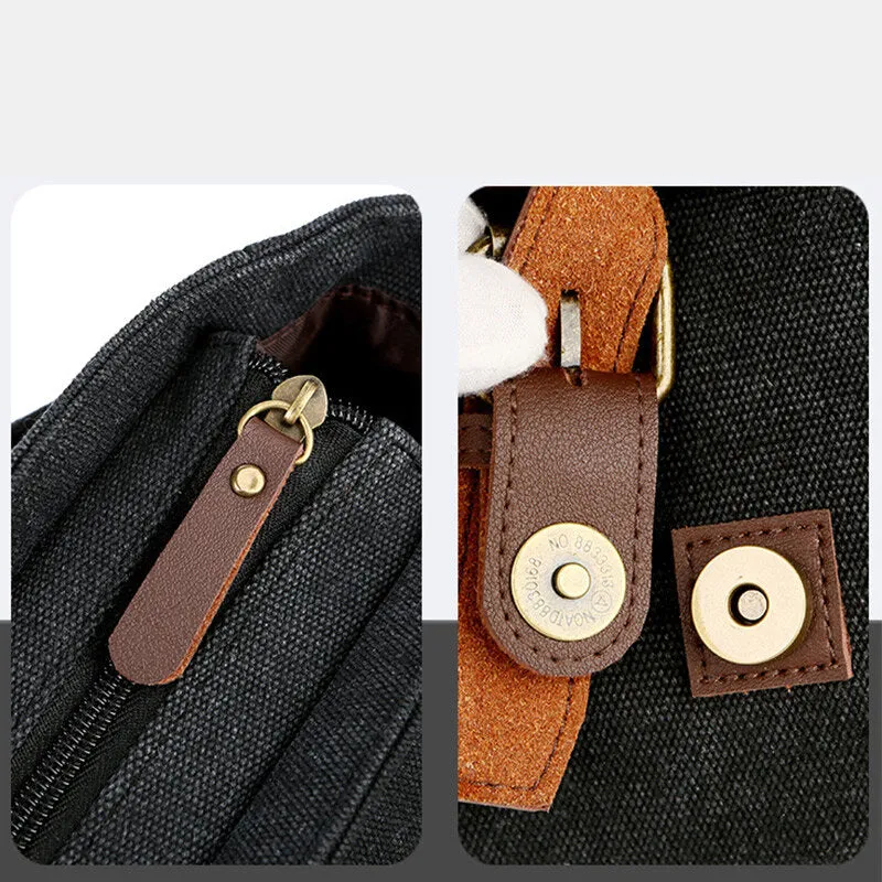 Men Wear-resistant Breathable Canvas Crossbody Bags Retro Rivet Reinforcement Multi-pocket Shoulder Bag Handbag Teacher Bag Work Bag