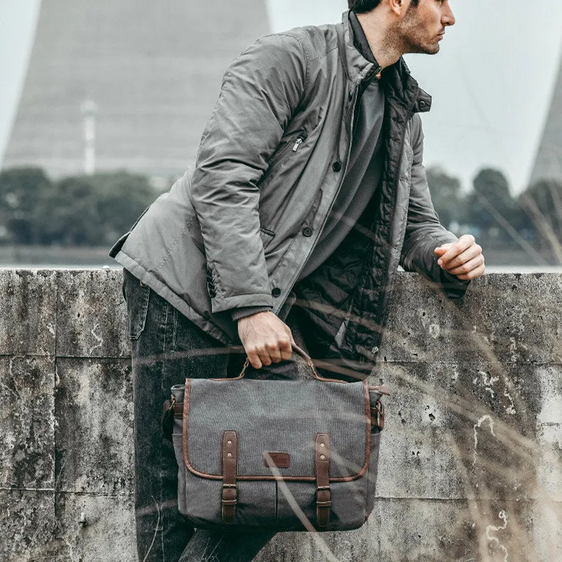 Men Wear-resistant Breathable Canvas Crossbody Bags Retro Rivet Reinforcement Multi-pocket Shoulder Bag Handbag Teacher Bag Work Bag